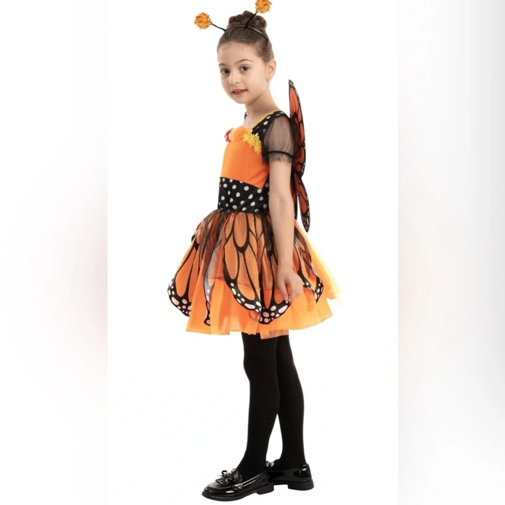 NWT Spooktacular Creations Girls Butterfly Costume, Butterfly Outfit w/Wings, L